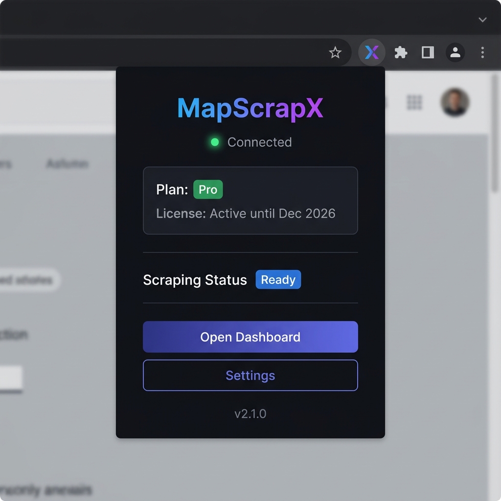 MapScrapX Chrome Extension Popup